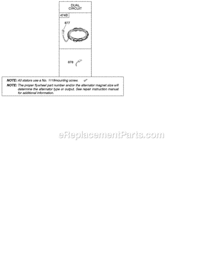 Alternator Diagram and Parts List for 212702-0119-E1  Briggs and Stratton Engine